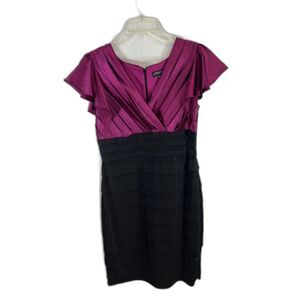 Signature by Sangria Women's 12 Bodycon Dress Plum Black Stretch Pleating Lined